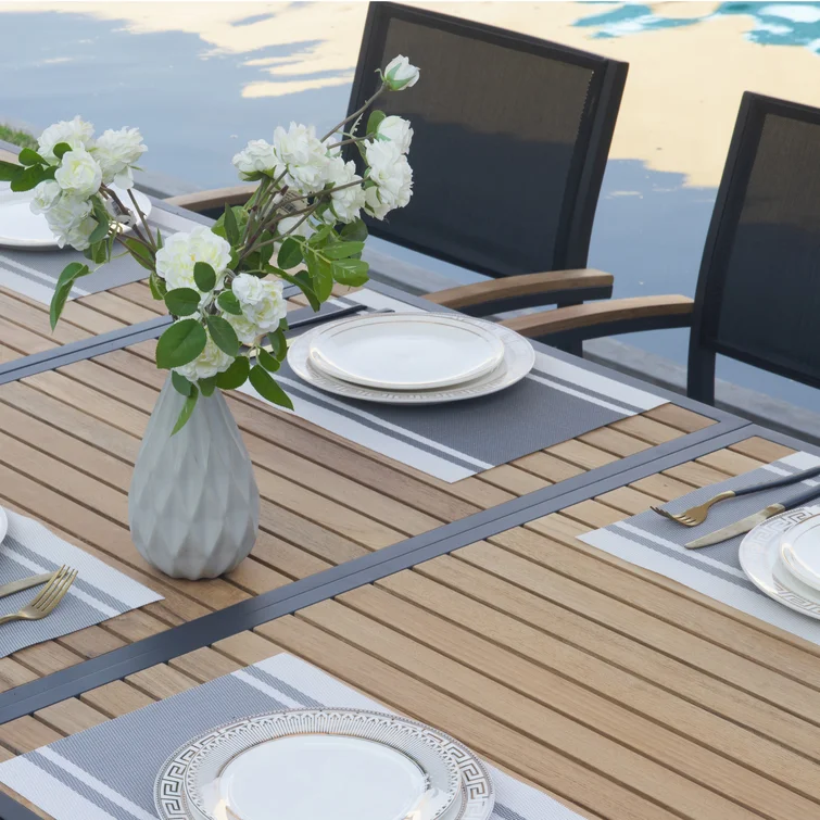 Heck Rectangular 8 - Person Outdoor Dining Set with Extension Teak Tabletop
