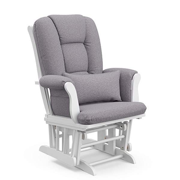 Storkcraft Tuscany Custom Glider and Ottoman with Free Lumbar Pillow, Black/Grey, Cleanable Upholstered Comfort Rocking Nursery Chair with Ottoman Black/Gray