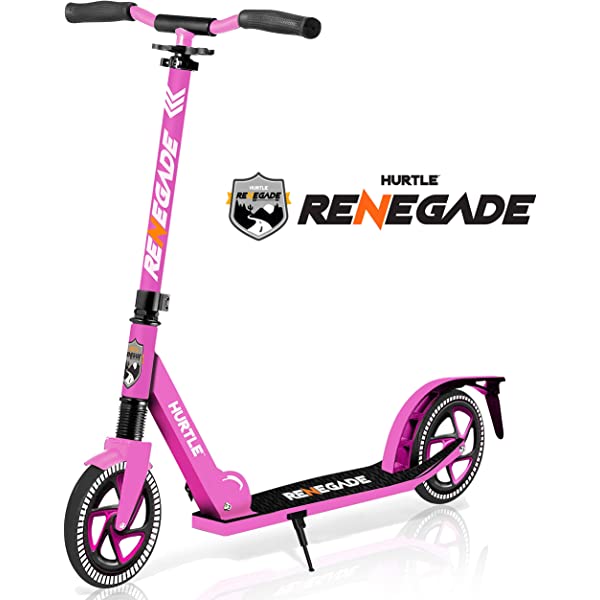 Hurtle Scooter – Scooter for Teenager – Kick Scooter – 2 Wheel Scooter with Adjustable T-Bar Handlebar – Folding Adult Kick Scooter with Alloy Anti-Slip Deck Pink