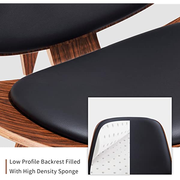 Rimdoc Three-Legged Shell Chair Mid Century Modern Lounge Chair with Black Leather Molded Plywood Accent Chair Reading Side Chair for Bedroom, Study, Office, Living Room (Black Walnut Wood)
