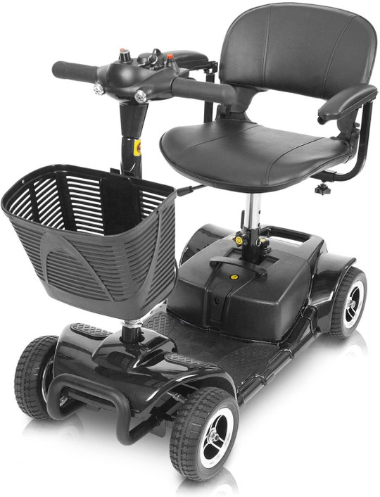 Vive 4 Wheel Mobility Scooter - Electric Powered Wheelchair Device - Compact Heavy Duty Mobile for Travel, Adults, Elderly - Long Range Power Extended Battery with Charger and Basket Included