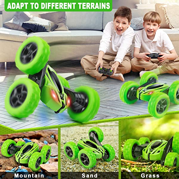 ORRENTE RC Cars Stunt Car Toy Remote Control Car, Offroad Remote Control Monster Trucks 4WD 2.4Ghz RC Rock Crawler with Headlights, Double Sided 360° Flips RC Car Toys Gift for Kids Boys Girls (Red)