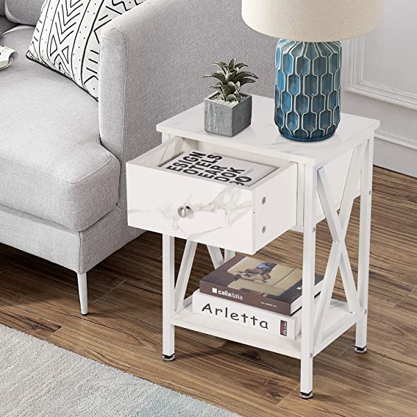VECELO Modern Versatile Nightstands X-Design Side End Table Night Stand Storage Shelf with Bin Drawer for Living Room Bedroom, Brown+Black Brown+black Modern