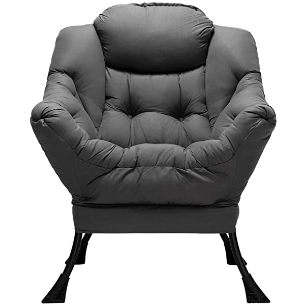 AbocoFur Modern Large Cotton Fabric Lazy Chair,Accent Contemporary Lounge Chair, Single Steel Frame Leisure Sofa Chair with Armrests and A Side Pocket, Beige