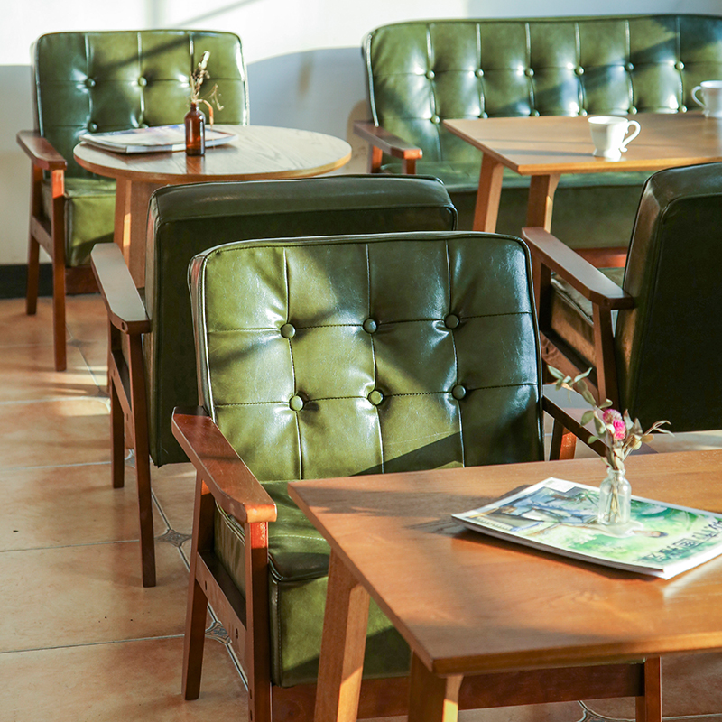 Office Leather Sofa clothing sweet milk tea shop coffee shop double booth negotiation table and chair combination
