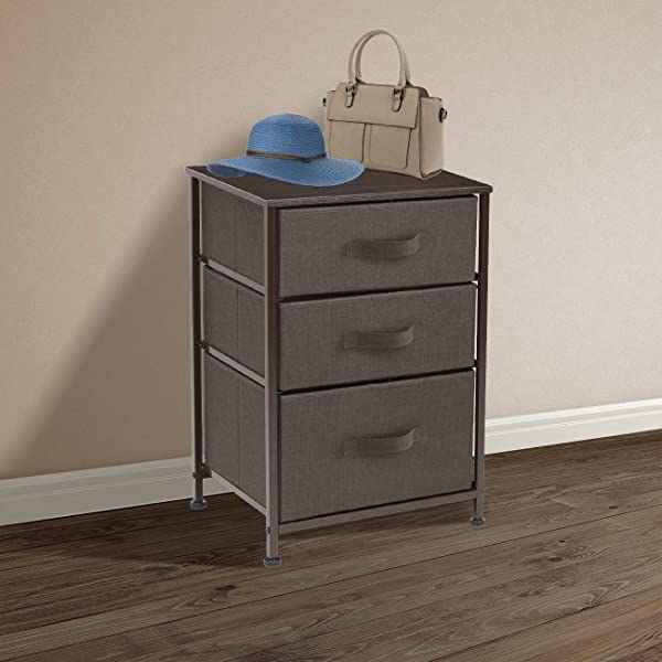 Sorbus Nightstand with 3 Drawers - Bedside Furniture & Accent End Table Chest for Home, Bedroom Accessories, Office, College Dorm, Steel Frame, Wood Top, Easy Pull Fabric Bins (Gray) Grey