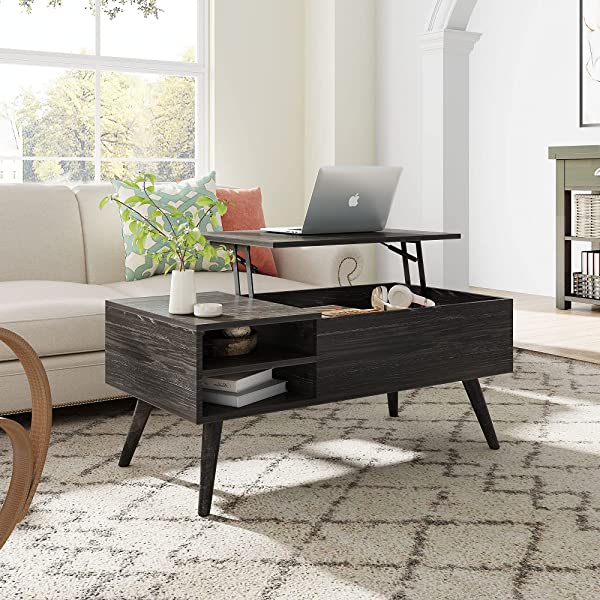 WLIVE Wood Lift Top Coffee Table with Hidden Compartment and Adjustable Storage Shelf, Lift Tabletop Dining Table for Home Living Room, Office, Rustic Oak
