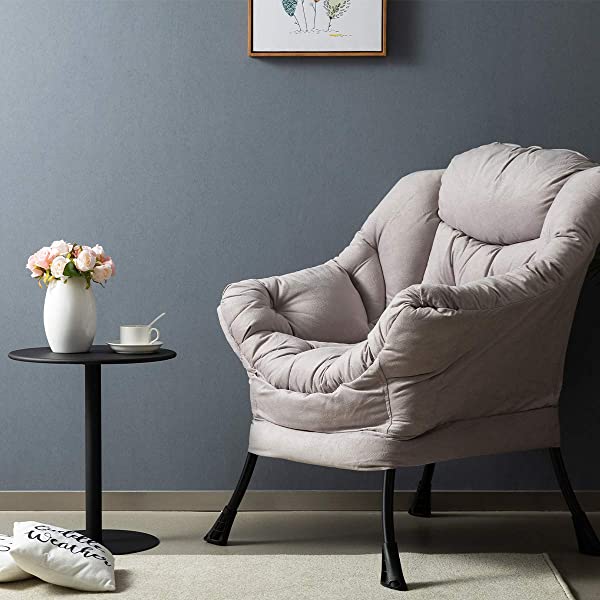AbocoFur Modern Large Cotton Fabric Lazy Chair,Accent Contemporary Lounge Chair, Single Steel Frame Leisure Sofa Chair with Armrests and A Side Pocket, Beige