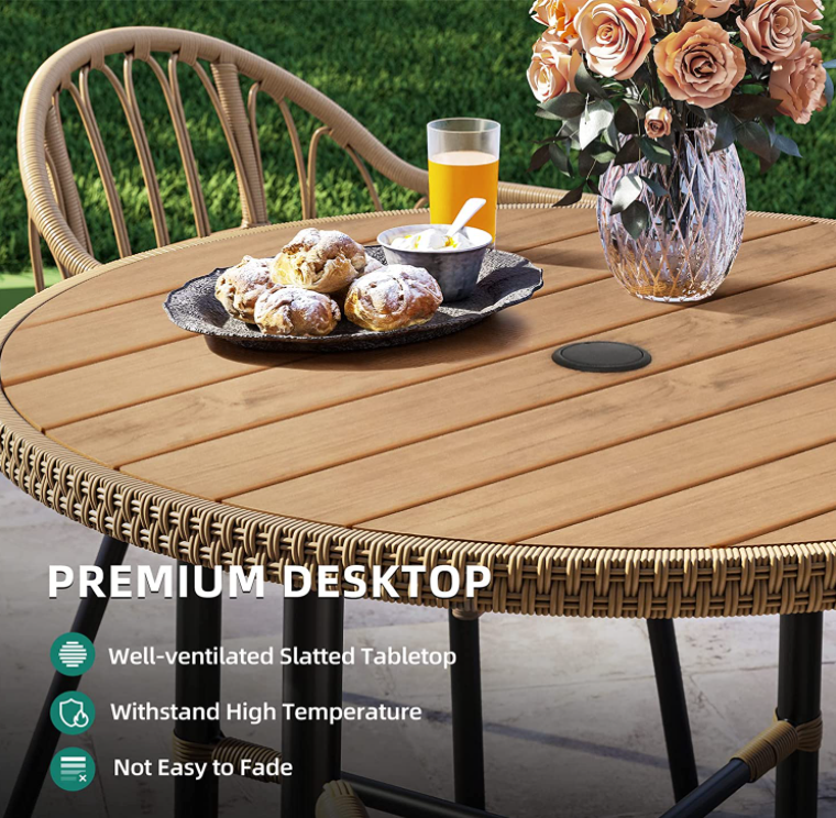 5 Piece Outdoor Patio Dining Table Set, All Weather Wicker Cutlery Set Furniture, Patio, Backyard, Balcony, Garden Sectional Conversation Rattan Cutlery Set (with Umbrella Holes