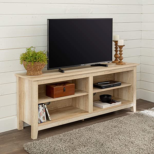 Walker Edison Wren Classic 4 Cubby TV Stand for TVs up to 65 Inches, 58 Inch, Black Black 58 InchTV Stand