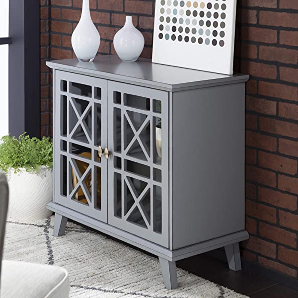 Walker Edison Charlotte Classic Glass Door Storage Buffet, 52 Inch, Espresso Espresso 52 Inch