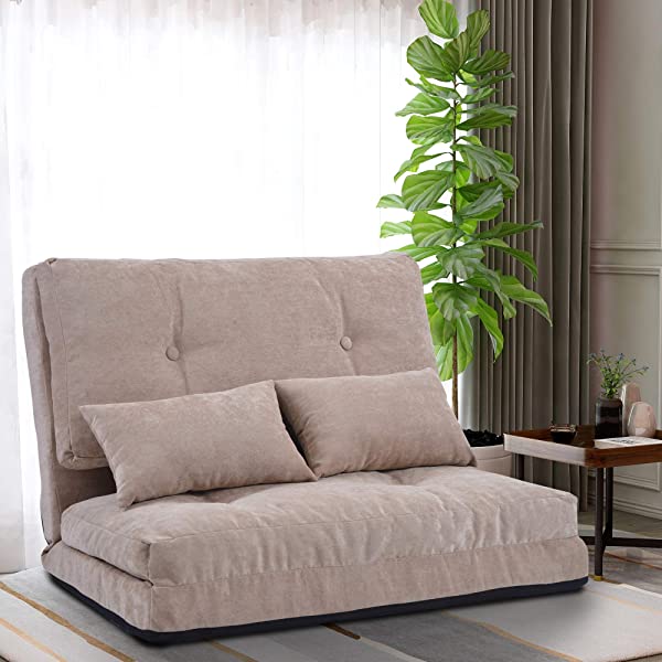 Harper&Bright Designs Folding Lazy Sofa Floor Chaise Lounge Chair Futon with Back Support, Beige