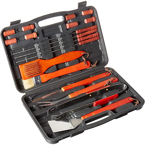 Home-Complete HC-1000 BBQ Accessories – 16PC Grill Set with Spatula, Tongs, Skewers, Case – Barbecue Tools for Father’s Day, Wedding, Anniversary, 16 Piece, Silver Steel 16-Piece