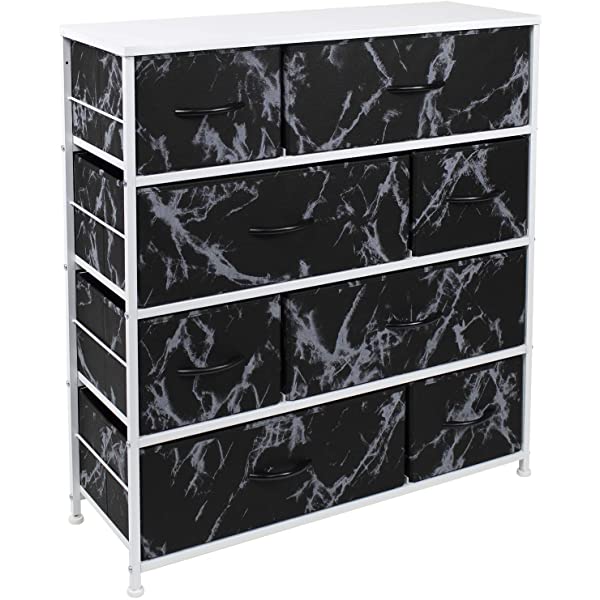 Sorbus Dresser with 8 Drawers - Furniture Storage Chest Tower Unit for Bedroom, Hallway, Closet, Office Organization - Steel Frame, Wood Top, Easy Pull Fabric Bins (White)