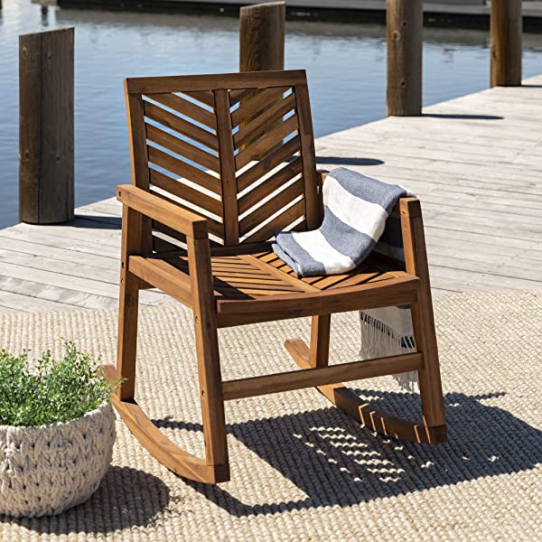 Walker Edison 5 Person Outdoor Wood Chevron Patio Furniture Dining Set Table Chairs Bench All Weather Backyard Conversation Garden Poolside Balcony, 4 Piece, Brown Brown 4 Piece Dining Set