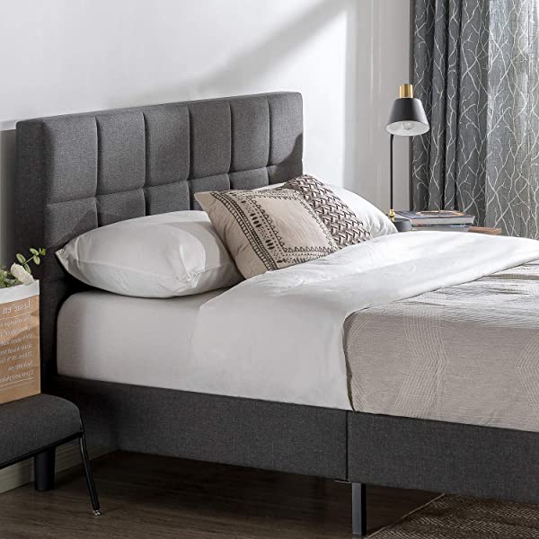 ZINUS Lottie Upholstered Platform Bed Frame / Mattress Foundation / Wood Slat Support / No Box Spring Needed / Easy Assembly, Grey, Queen Grey Queen Standard
