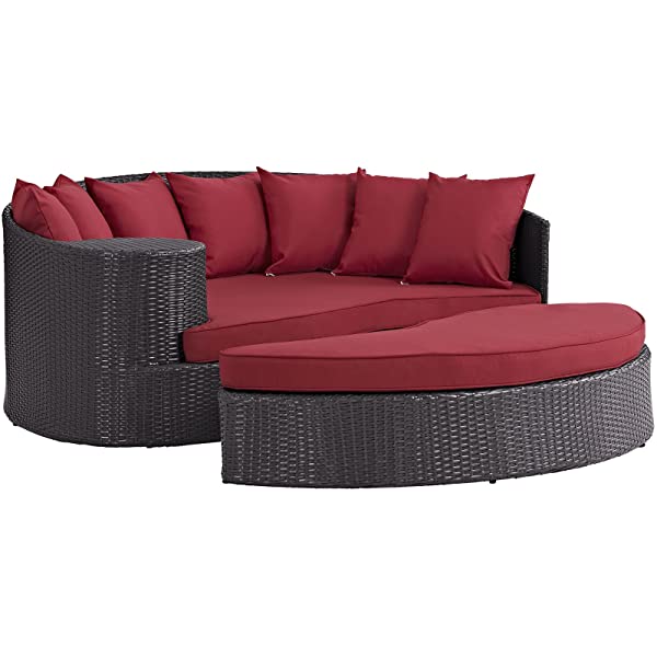 Modway Convene Wicker Rattan Outdoor Patio Poolside Sectional Sofa Daybed with Cushions in Espresso Turquoise