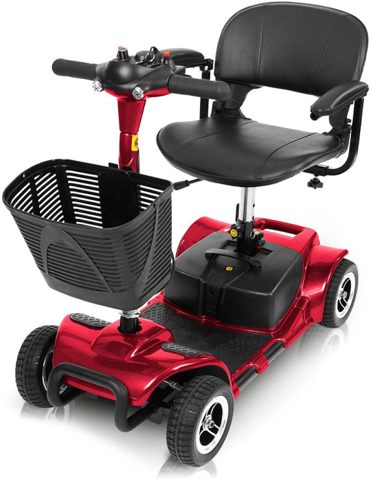 Vive 4 Wheel Mobility Scooter - Electric Powered Wheelchair Device - Compact Heavy Duty Mobile for Travel, Adults, Elderly - Long Range Power Extended Battery with Charger and Basket Included