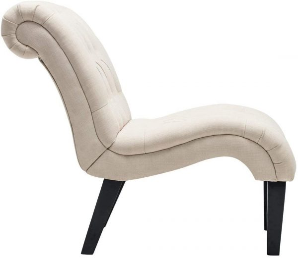 Yongqiang Set of 2 Accent Chair for Living Room Bedroom Upholstered Tufted Curved Backrest Casual Fabric Chairs with Wood Legs Cream
