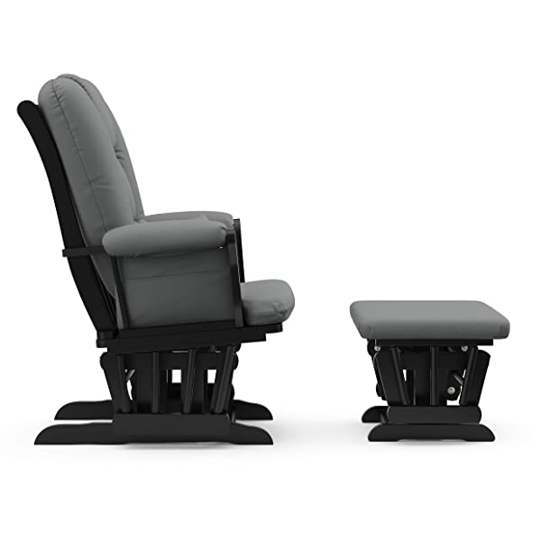 Storkcraft Tuscany Custom Glider and Ottoman with Free Lumbar Pillow, Black/Grey, Cleanable Upholstered Comfort Rocking Nursery Chair with Ottoman Black/Gray