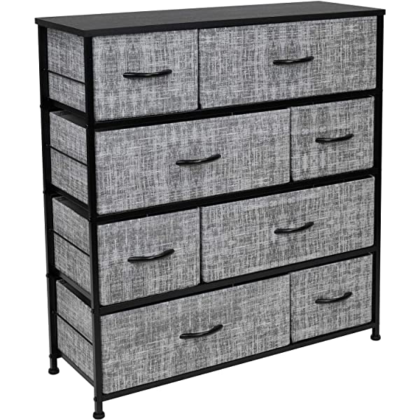 Sorbus Dresser with 8 Drawers - Furniture Storage Chest Tower Unit for Bedroom, Hallway, Closet, Office Organization - Steel Frame, Wood Top, Easy Pull Fabric Bins (White)