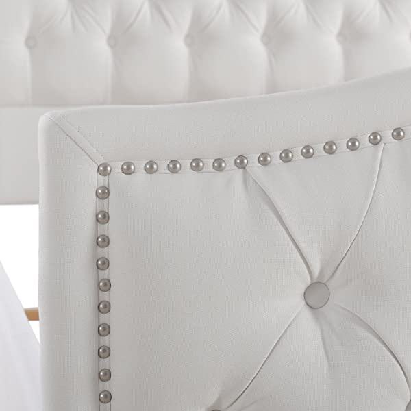 Jennifer Taylor Home Marcella Collection Queen Wingback Tufted Hand-Applied Nail Heads Upholstered Bed, Antique White Antique White Queen