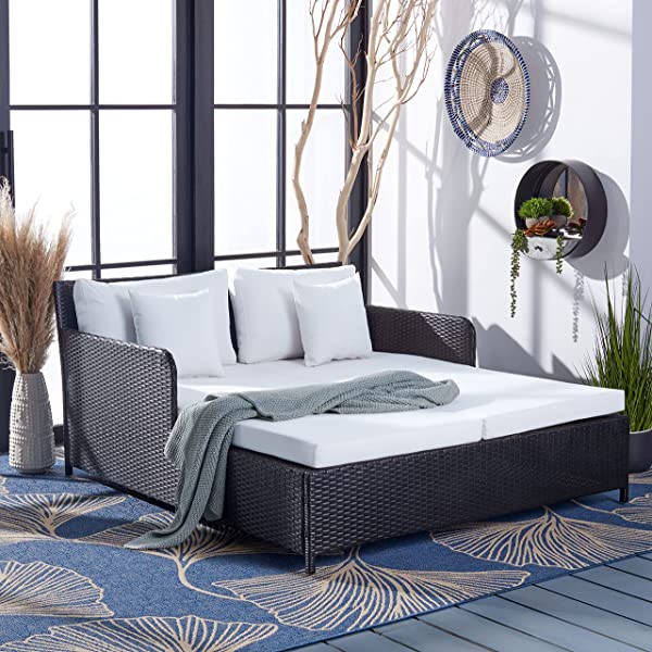 Safavieh Outdoor Collection Cadeo Brown Cushion Daybed PAT7500C, Grey/White