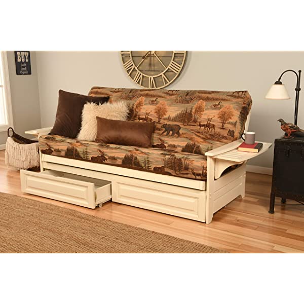Kodiak Furniture Futon Set, Full, White Suede Navy