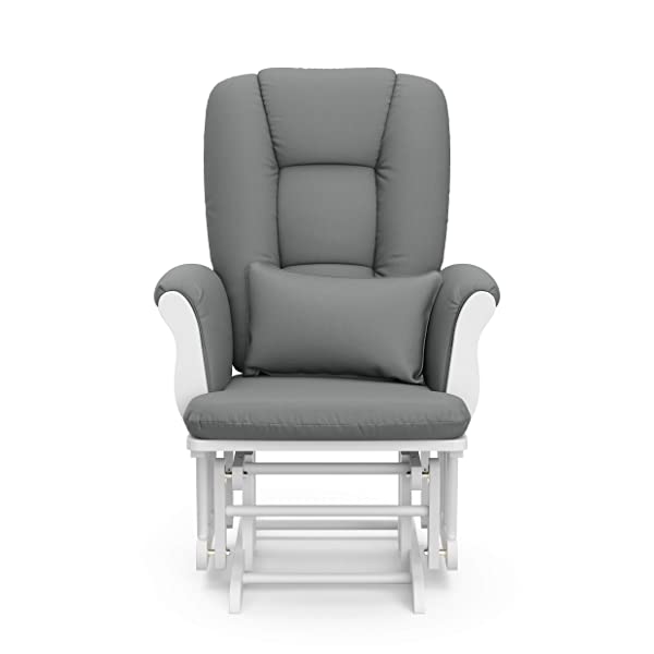Storkcraft Tuscany Custom Glider and Ottoman with Free Lumbar Pillow, Black/Grey, Cleanable Upholstered Comfort Rocking Nursery Chair with Ottoman Black/Gray