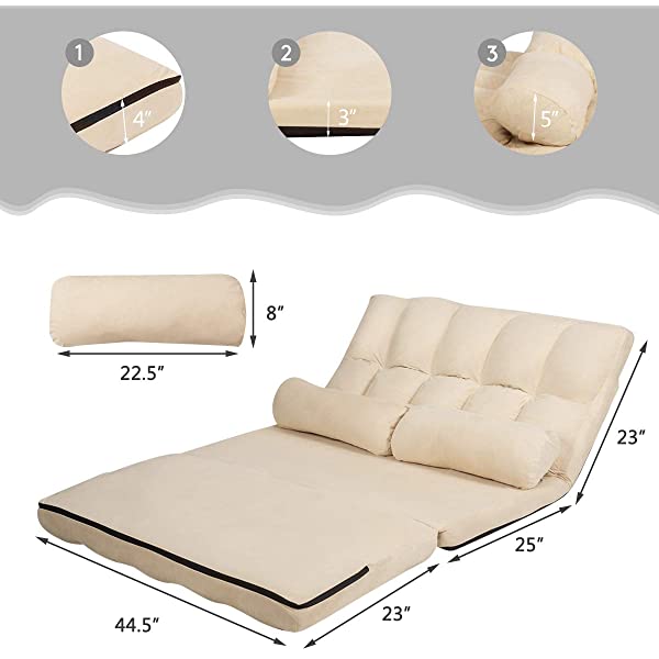 Giantex Adjustable Floor Sofa, Foldable Lazy Sofa Sleeper Bed 6-Position Adjustable, Suede Cloth Cover, Floor Gaming Sofa Couch with 2 Pillows for Bedroom/Living Room/Balcony (Blue)