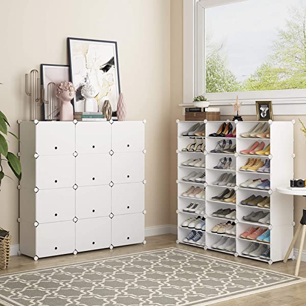 KOUSI Portable Shoe Rack Organizer 24 Pair Tower Shelf Storage Cabinet Stand Expandable for Heels, Boots, Slippers, 6 Tier White 32