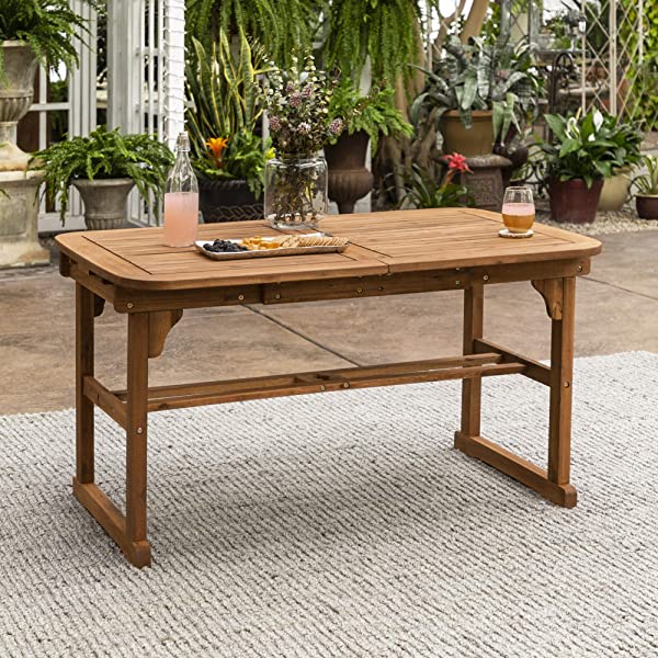 Walker Edison 5 Person Outdoor Wood Chevron Patio Furniture Dining Set Table Chairs Bench All Weather Backyard Conversation Garden Poolside Balcony, 4 Piece, Brown Brown 4 Piece Dining Set