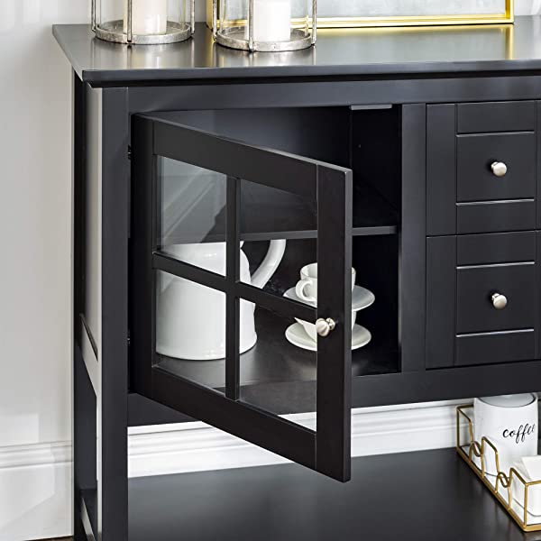 Walker Edison Charlotte Classic Glass Door Storage Buffet, 52 Inch, Espresso Espresso 52 Inch