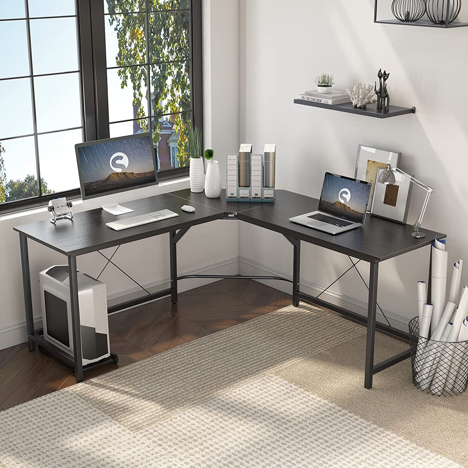 Soges 59 x 59 inches (approximately 149.9 x 149.9 cm) large desk computer desk desk corner table oak CS-ZJ02-OK