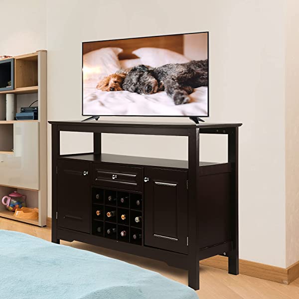 Apepro Sideboard Wine Cabinet Buffet Kitchen Buffet Bar Cabinet with Drawers and 12-Bottle Wine Rack, Dining Buffet Table Storage Buffet Cabinet for Living Room and Home