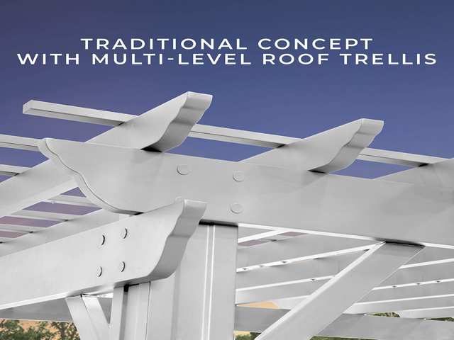 14' x 10' White Steel Traditional Pergola with Sail Shade Soft Canopy