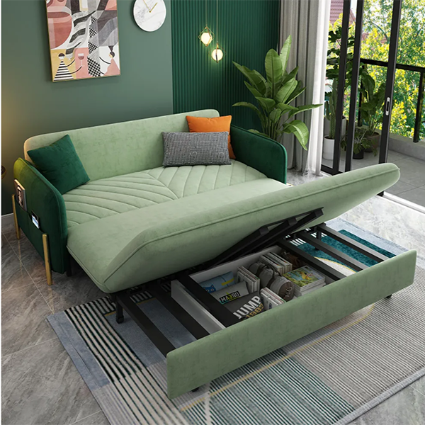 King Sleeper Sofa Green Upholstered Convertible Sofa