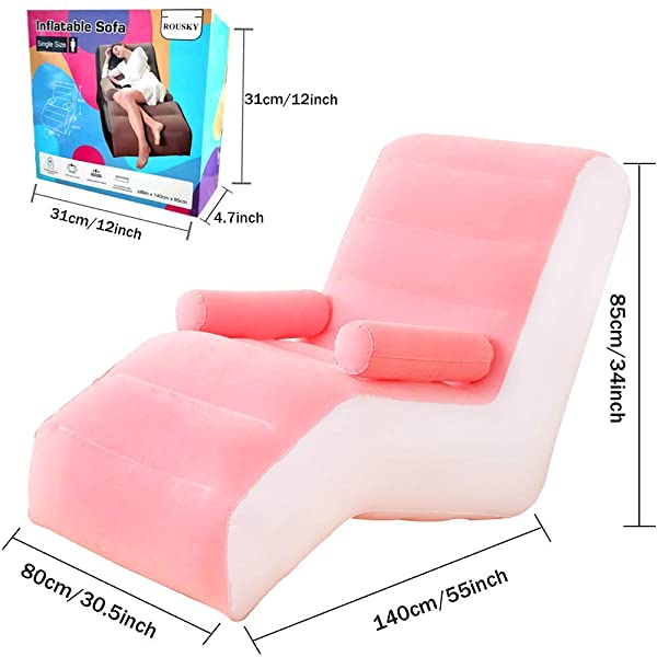 Inflatable Chaise Lounges Folding Lazy Floor Chair Sofa Lounger Bed with Armrests (Khaki)