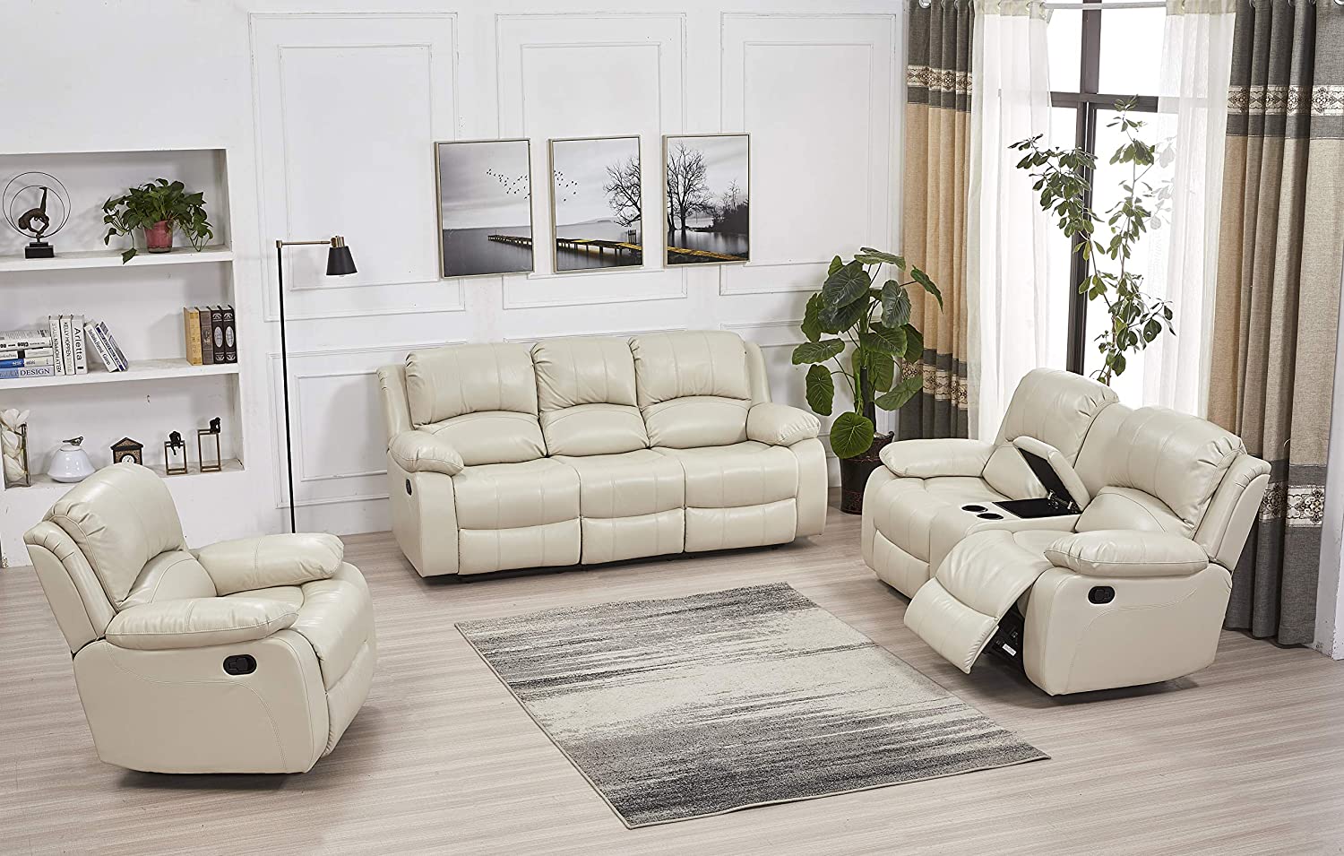 Betsy Furniture 3PC Bonded Leather Recliner Set Living Room Set, Sofa, Loveseat, Chair 8018 (Brown, Living Room Set 3+2+1)
