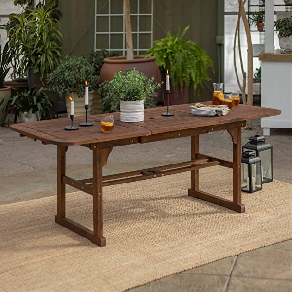 Walker Edison 5 Person Outdoor Wood Chevron Patio Furniture Dining Set Table Chairs Bench All Weather Backyard Conversation Garden Poolside Balcony, 4 Piece, Brown Brown 4 Piece Dining Set