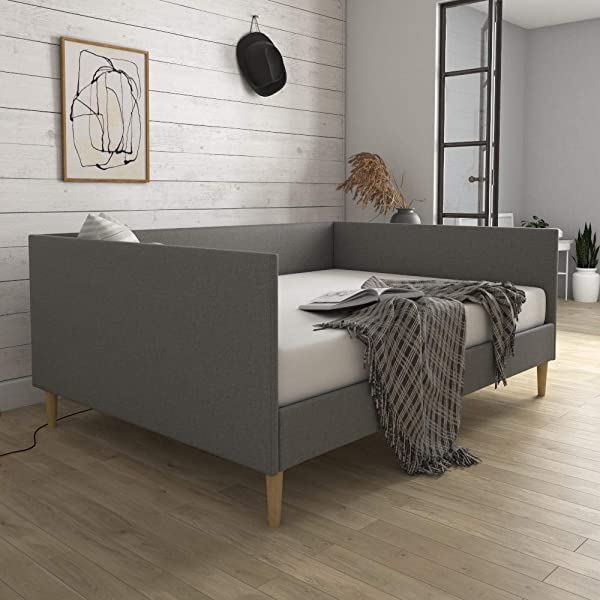 DHP Franklin Mid Century Upholstered Daybed, Sofa Bed, Twin Size Frame, Tan Linen Linen Twin Tan