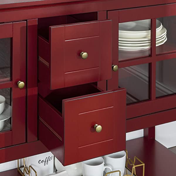 Walker Edison Charlotte Classic Glass Door Storage Buffet, 52 Inch, Espresso Espresso 52 Inch