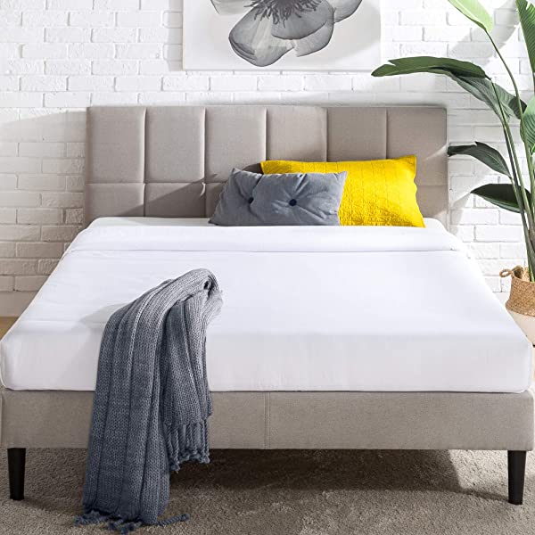 ZINUS Lottie Upholstered Platform Bed Frame / Mattress Foundation / Wood Slat Support / No Box Spring Needed / Easy Assembly, Grey, Queen Grey Queen Standard