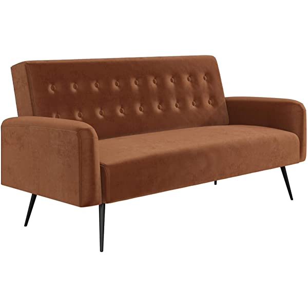 Novogratz 2360379N Z Stevie, Convertible Sofa Bed Couch, Ivory Velvet Futon