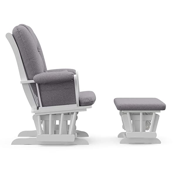 Storkcraft Tuscany Custom Glider and Ottoman with Free Lumbar Pillow, Black/Grey, Cleanable Upholstered Comfort Rocking Nursery Chair with Ottoman Black/Gray