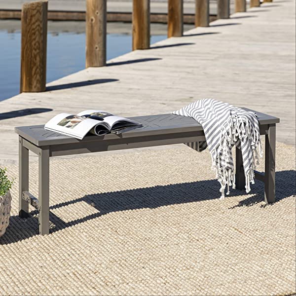 Walker Edison 5 Person Outdoor Wood Chevron Patio Furniture Dining Set Table Chairs Bench All Weather Backyard Conversation Garden Poolside Balcony, 4 Piece, Brown Brown 4 Piece Dining Set