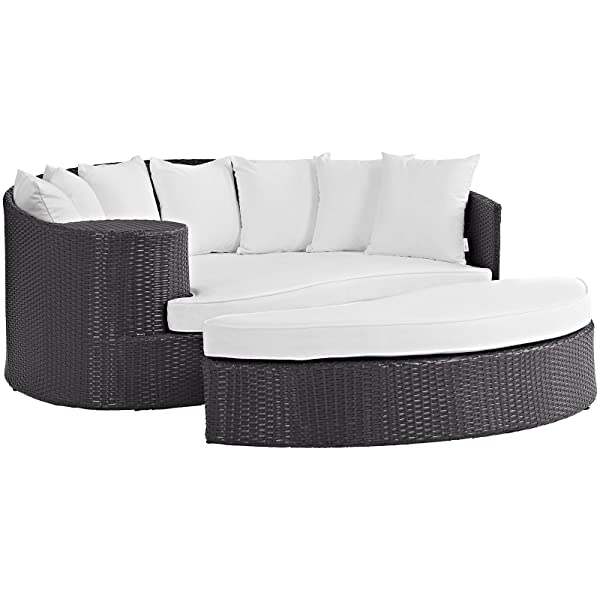 Modway Convene Wicker Rattan Outdoor Patio Poolside Sectional Sofa Daybed with Cushions in Espresso Turquoise