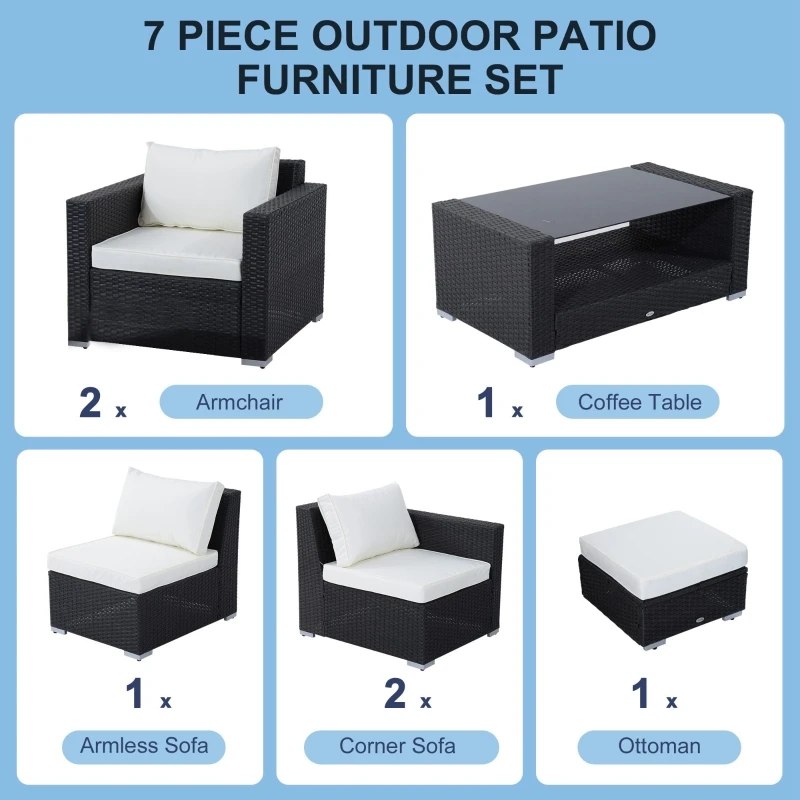 7 Piece Rattan Outdoor Patio Furniture Set Sofa Table Set Wicker