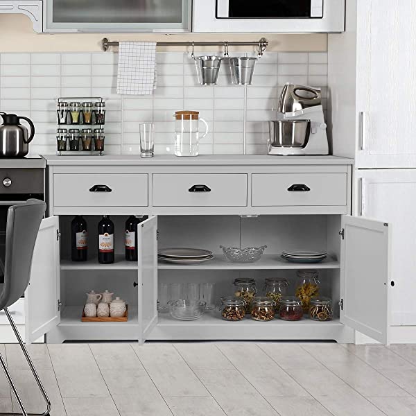 Giantex Sideboard Buffet Server Storage Cabinet Console Table Home Kitchen Dining Room Furniture Entryway Cupboard with 2 Cabinets and 3 Drawers Adjustable Shelves, White (White)