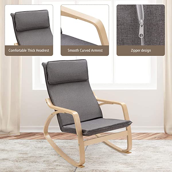 Giantex Rocking Chair with Removable Upholstered Cushion, Stable Wooden Frame Relaxing Modern Leisure Armchair Suitable for Living Room, Bedroom, Balcony, Nursery Room Ergonomic Chair(1, Beige) 1 Beige